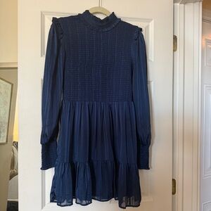 Lulu's Navy Ruffle Long Sleeve Dress